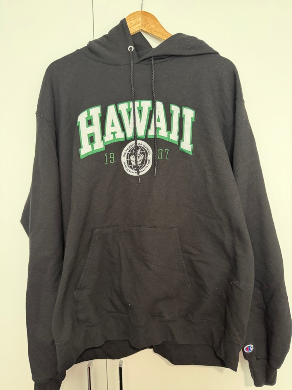 Champion Hawaii Hoodie XL Black Green White University Graphic Pullover Sweater